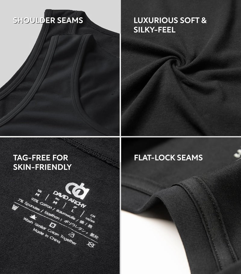 DAVID ARCHY Men's Undershirts Combed Cotton Tank Tops Soft Moisture-Wicking Shirt Breathable A-Shirt for Men 3 Pack (L, Black) - Image 5